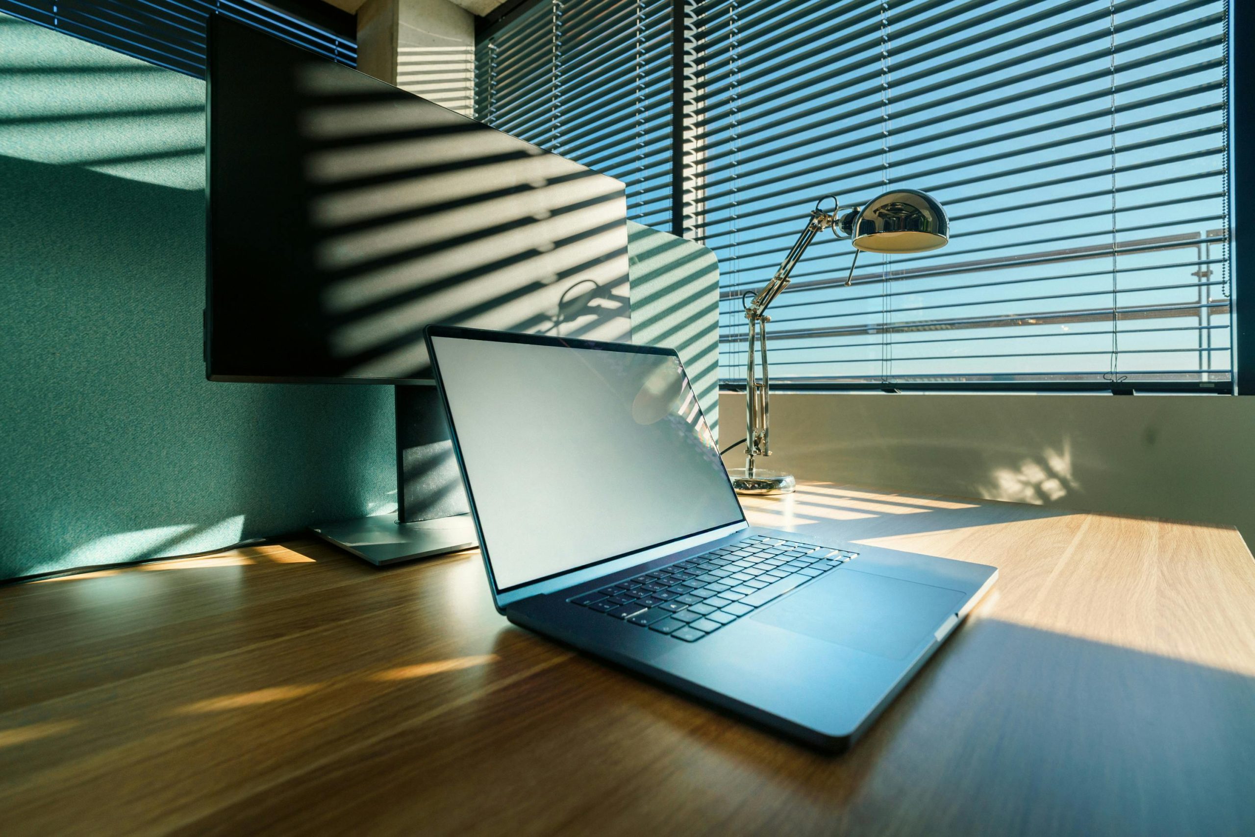 Office Workspace Laptop Monitor Daylight screen mockup